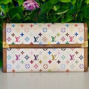 Louis Vuitton White Multicolor Murakami Porte Tresor International Long Wallet